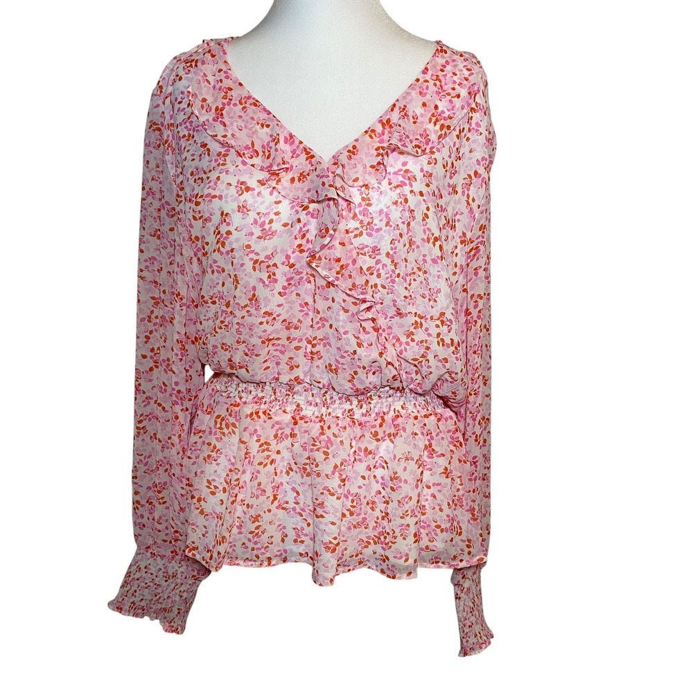 Calvin Klein Pink Floral Ruffle Blouse